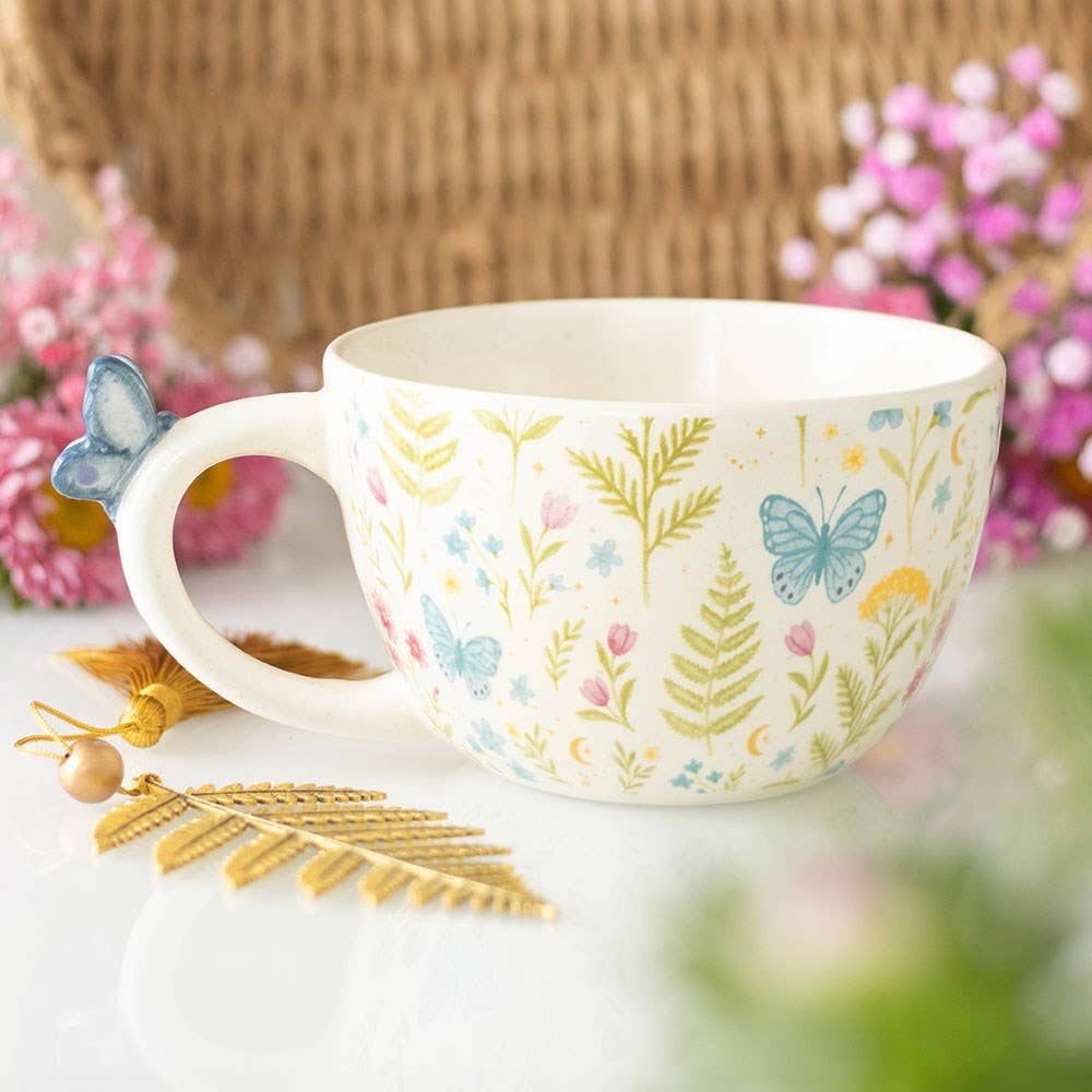 Floral Print Ceramic Mug with Butterfly