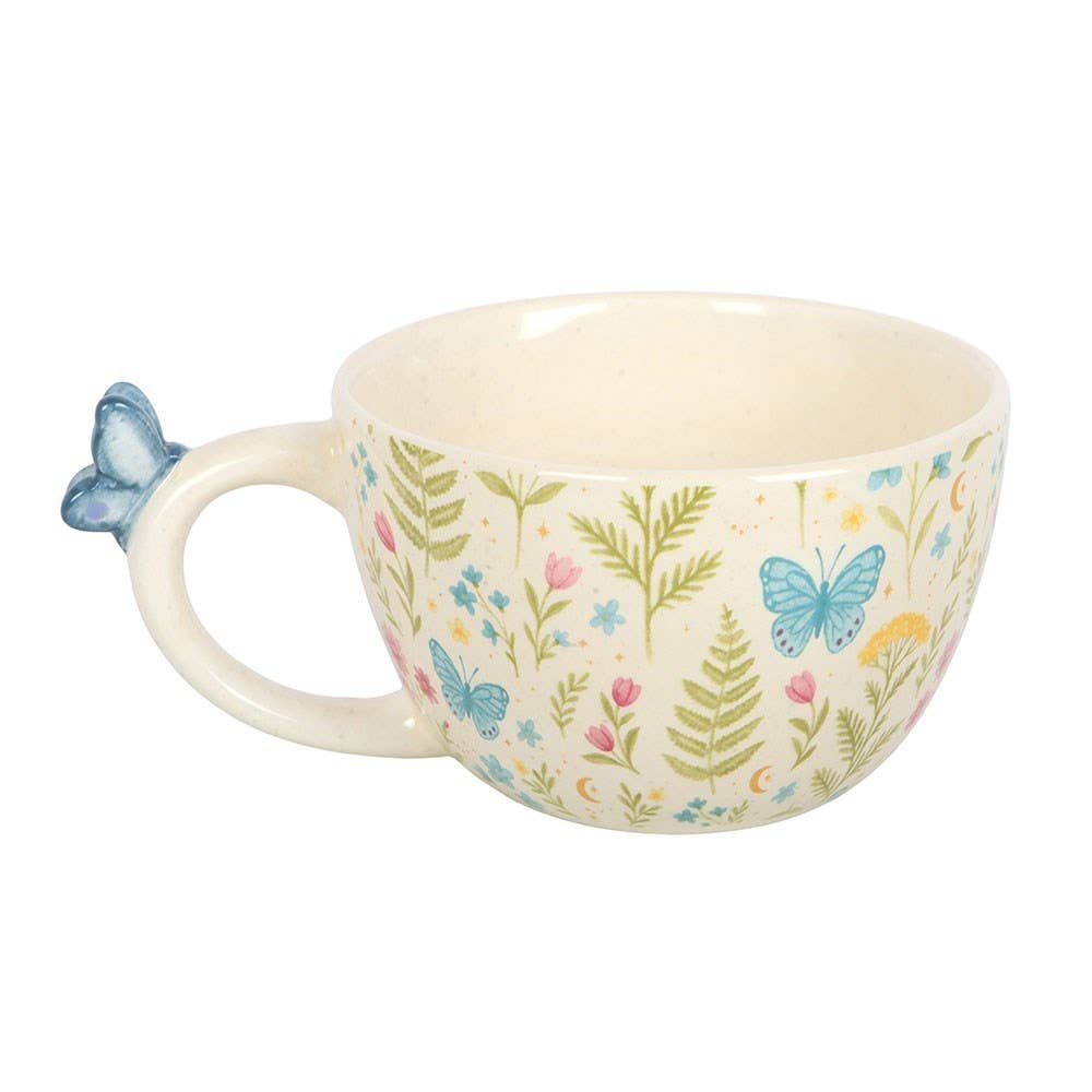 Floral Print Ceramic Mug with Butterfly