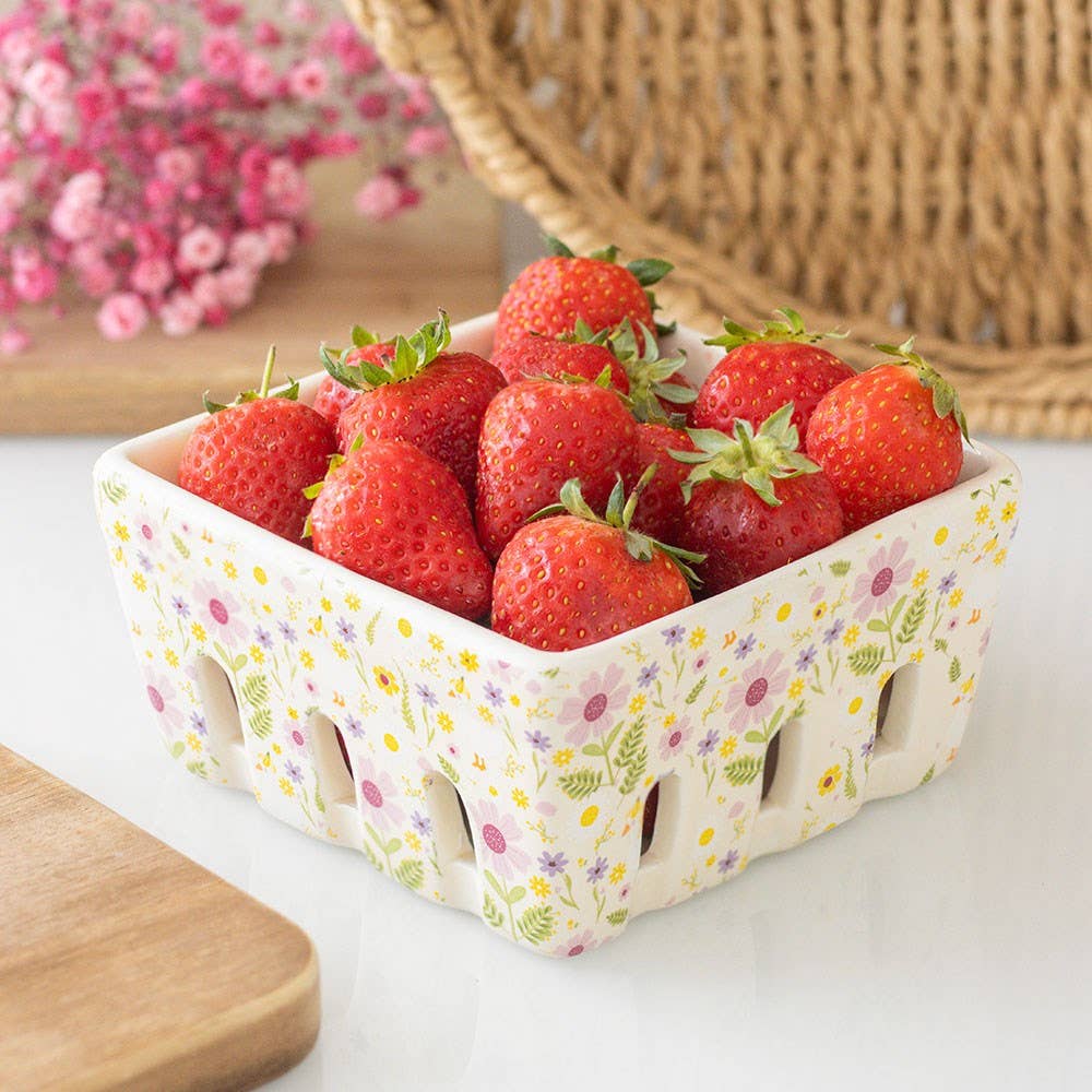 Large Daisy & Duck Print Ceramic Berry Basket