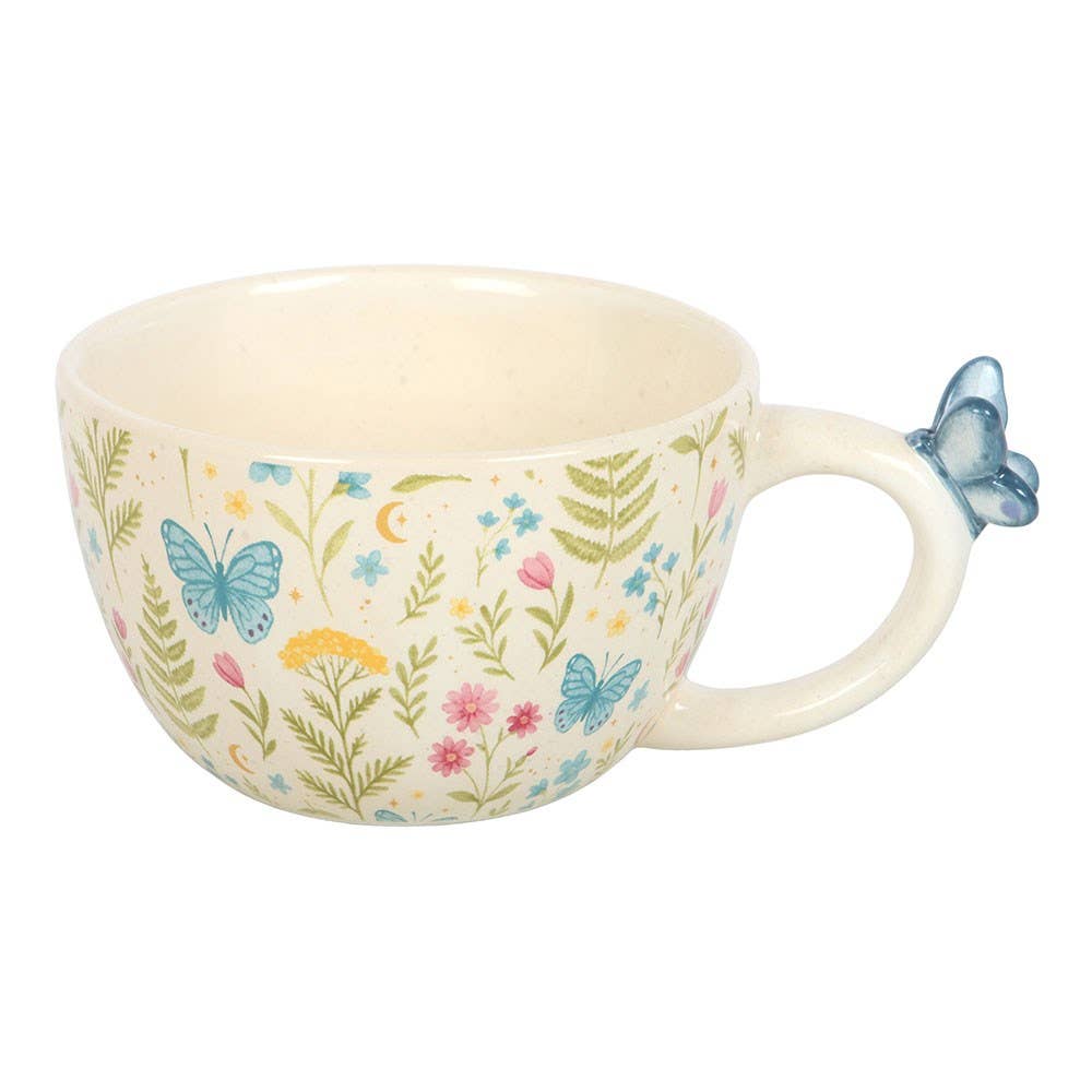 Floral Print Ceramic Mug with Butterfly