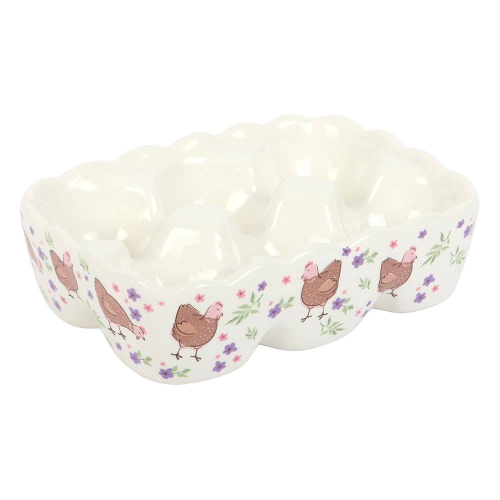 Hen Print Ceramic Egg Holder