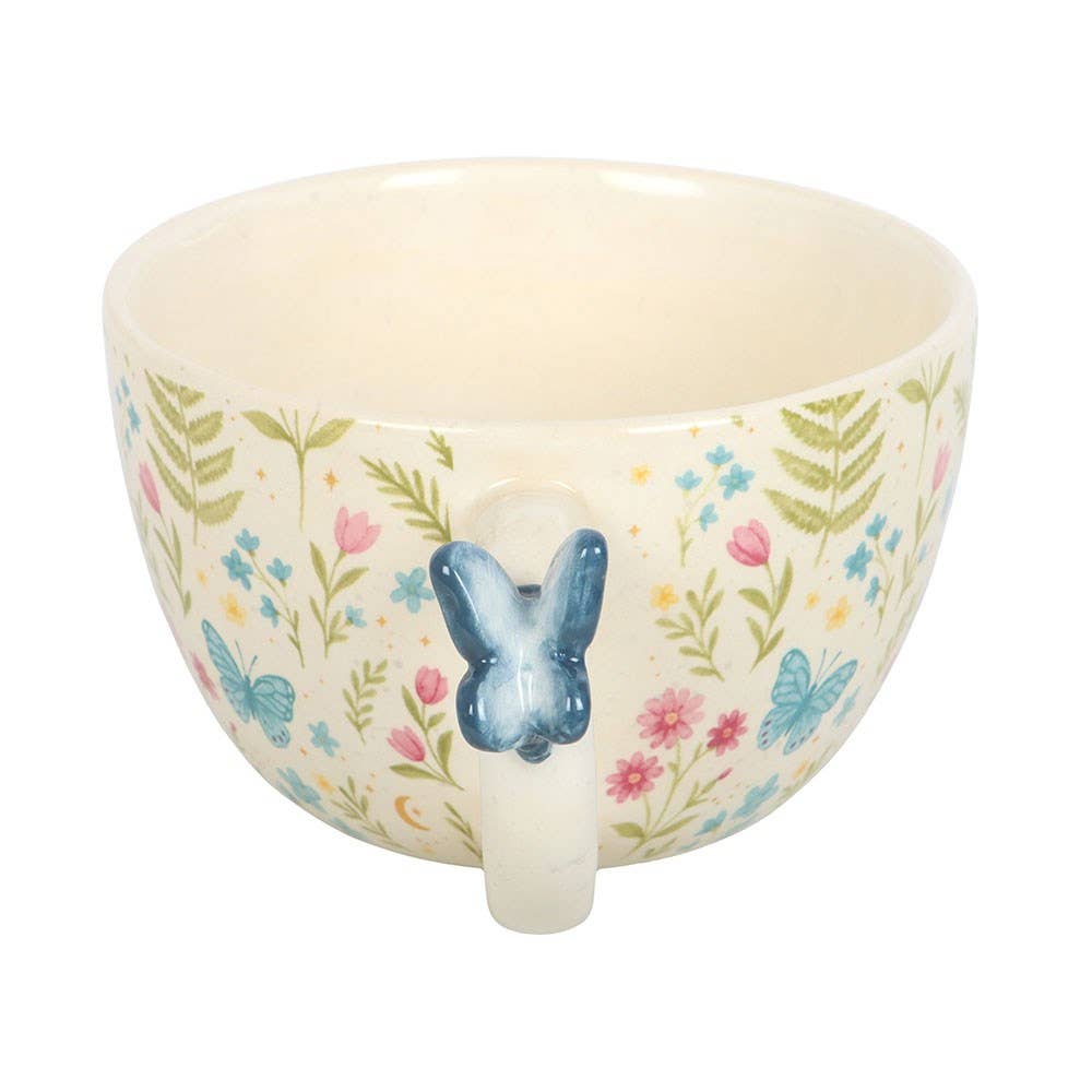 Floral Print Ceramic Mug with Butterfly