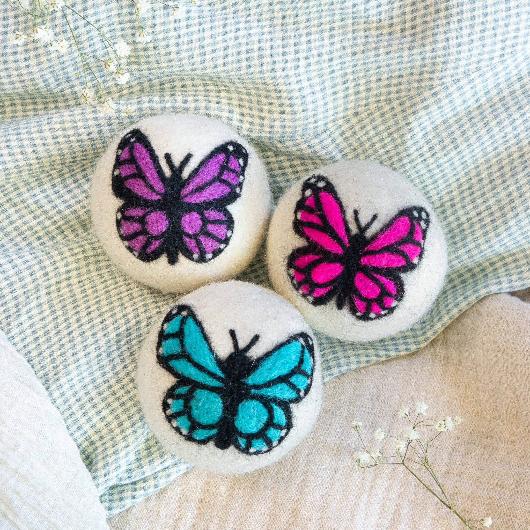 Rainbow Monarch Butterfly Eco Wool Dryer Ball - Set of 6