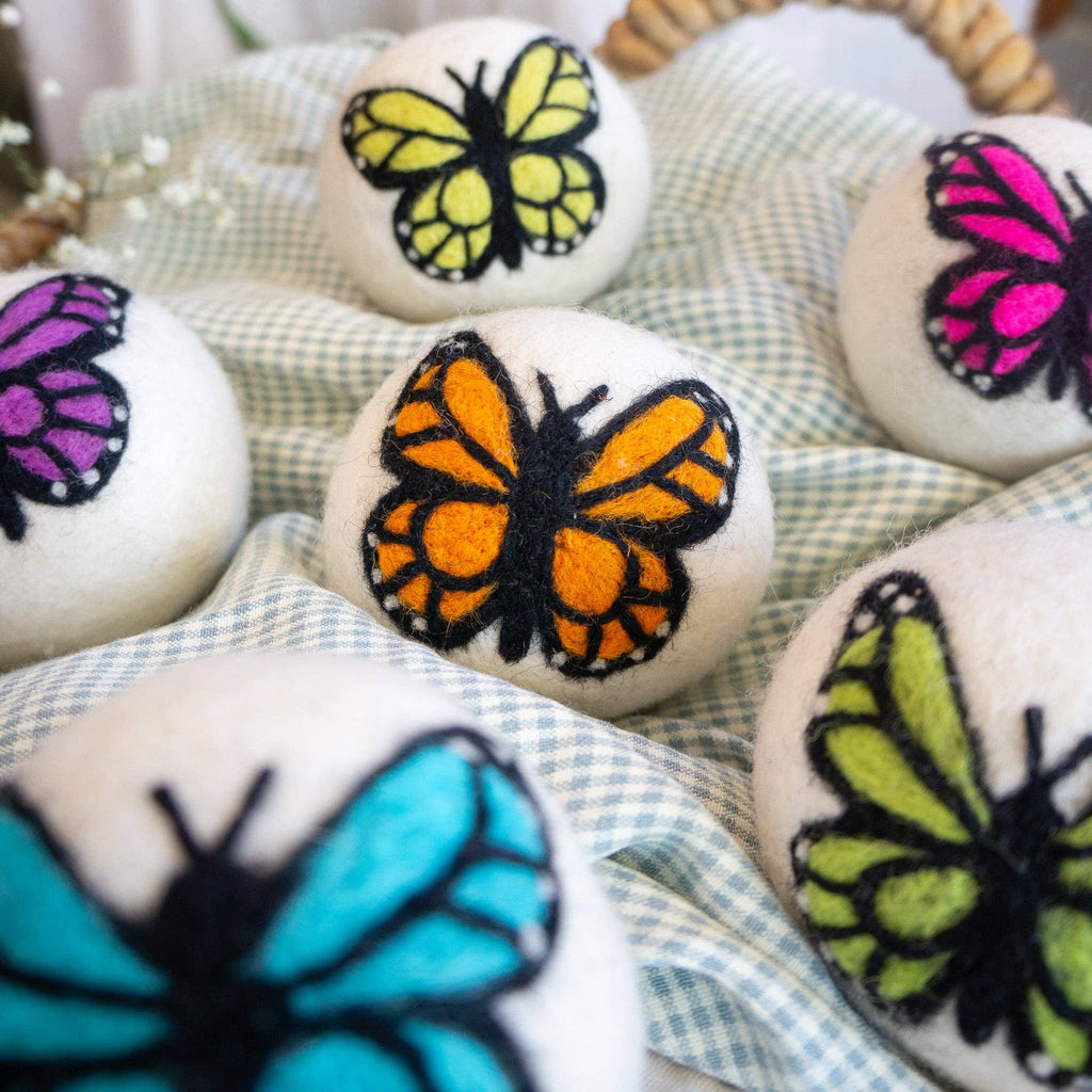 Rainbow Monarch Butterfly Eco Wool Dryer Ball - Set of 6