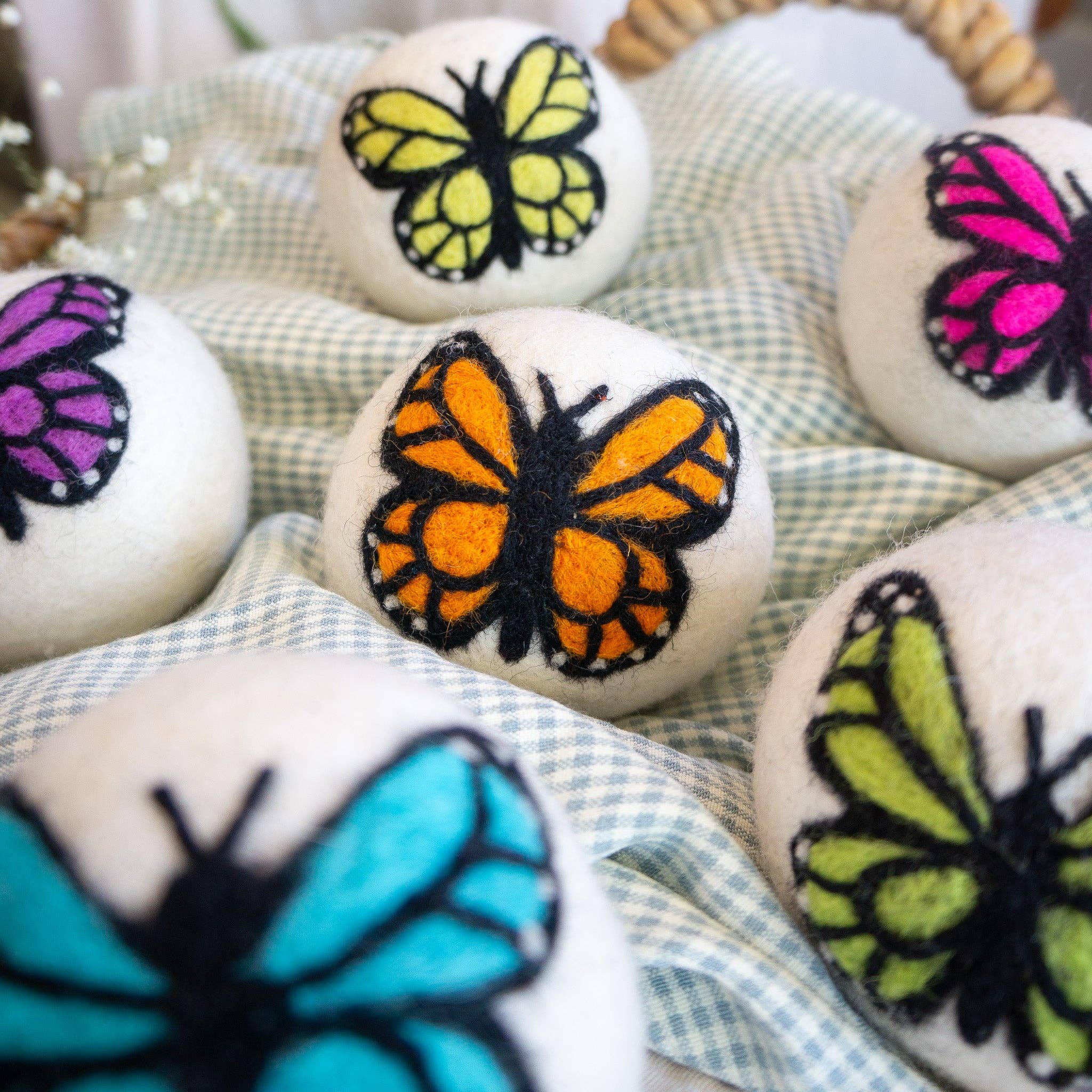 Rainbow Monarch Butterfly Eco Wool Dryer Ball - Set of 6