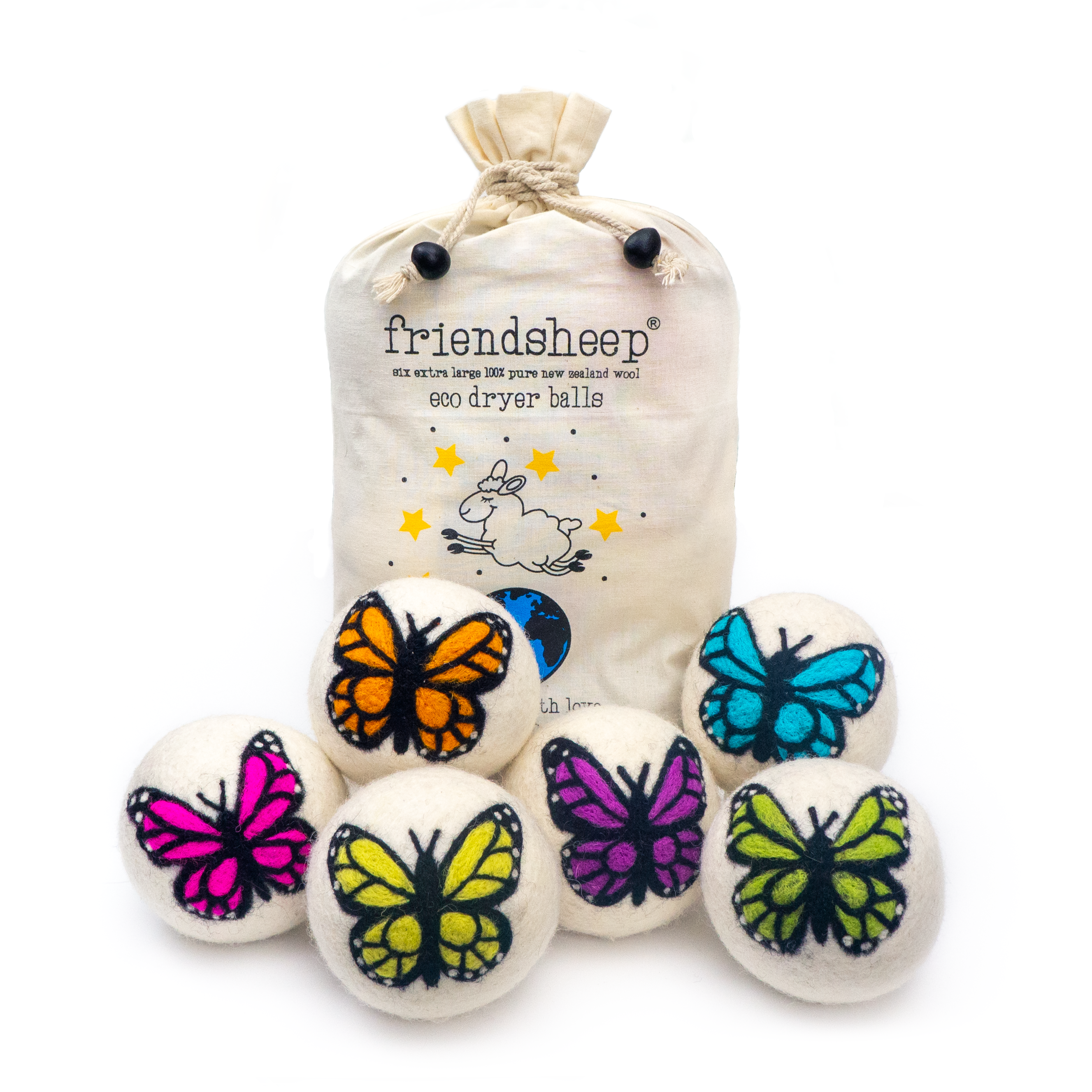 Rainbow Monarch Butterfly Eco Wool Dryer Ball - Set of 6