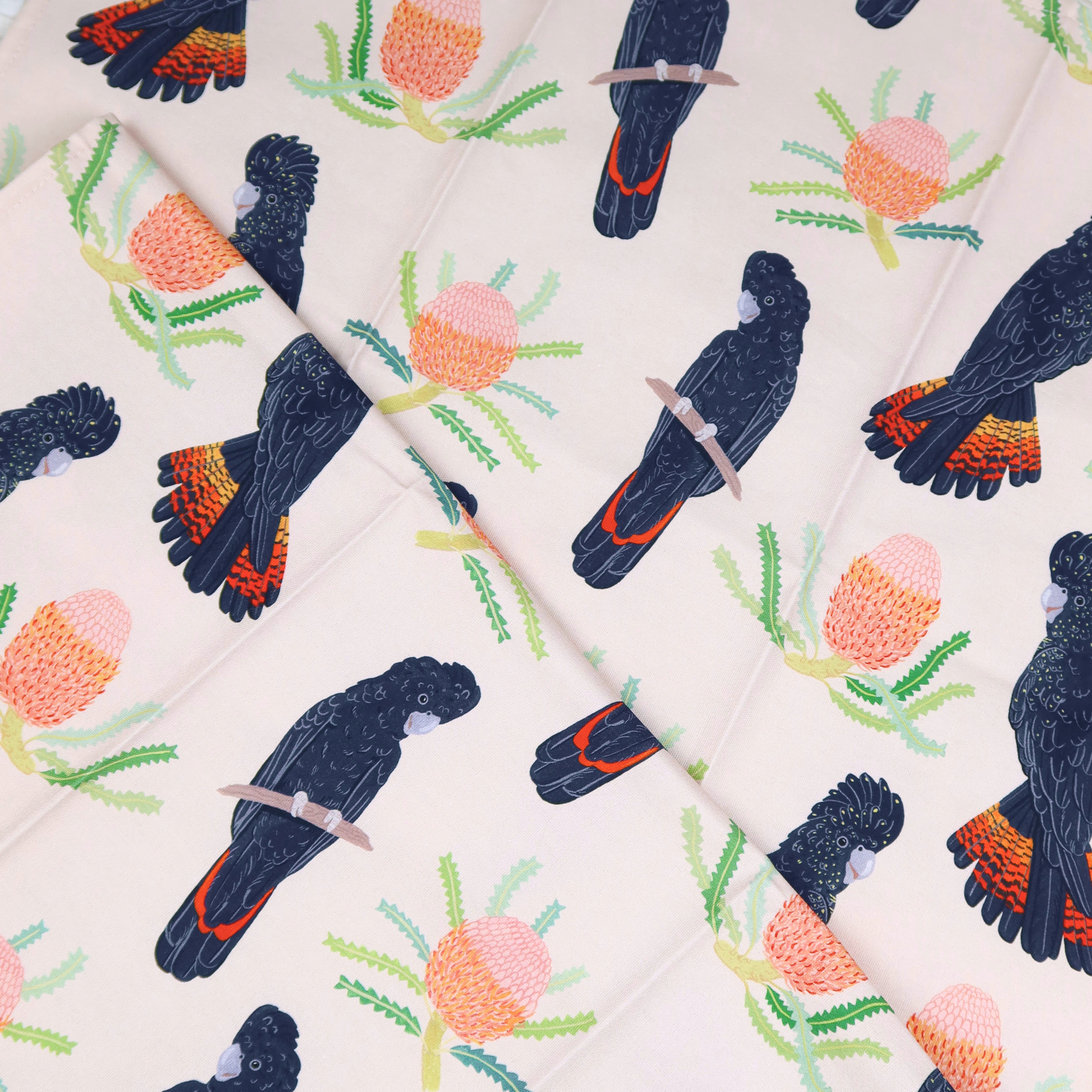 Australian Tea Towel - Black Cockatoo Banksia