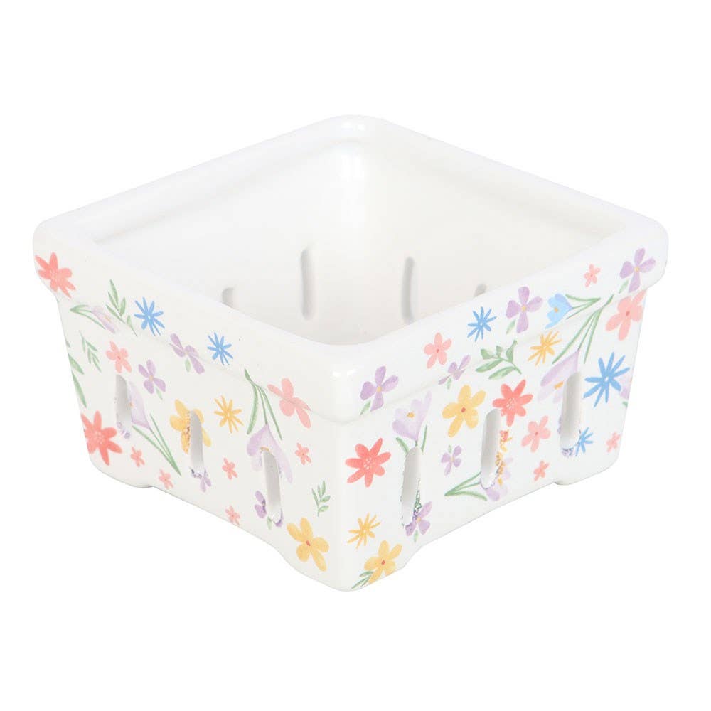 Small Spring Floral Print Ceramic Berry Basket
