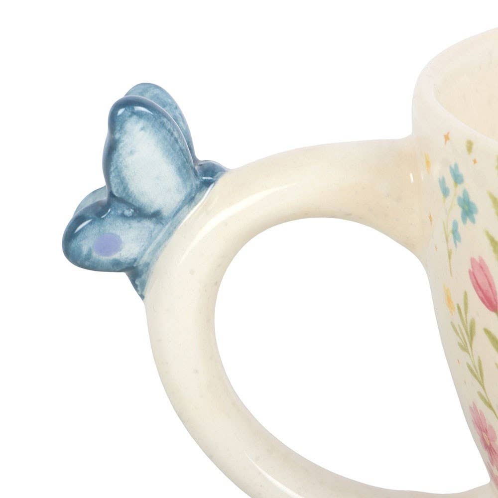 Floral Print Ceramic Mug with Butterfly
