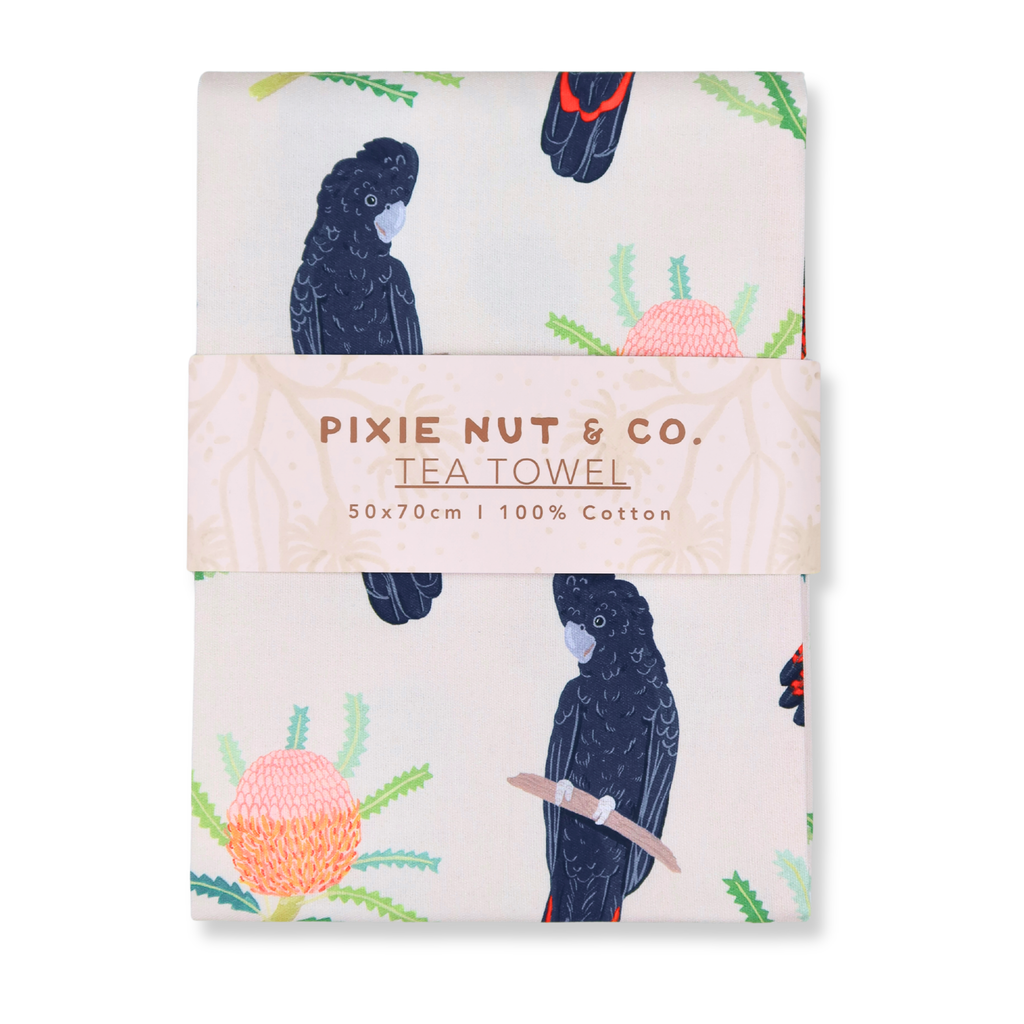Australian Tea Towel - Black Cockatoo Banksia