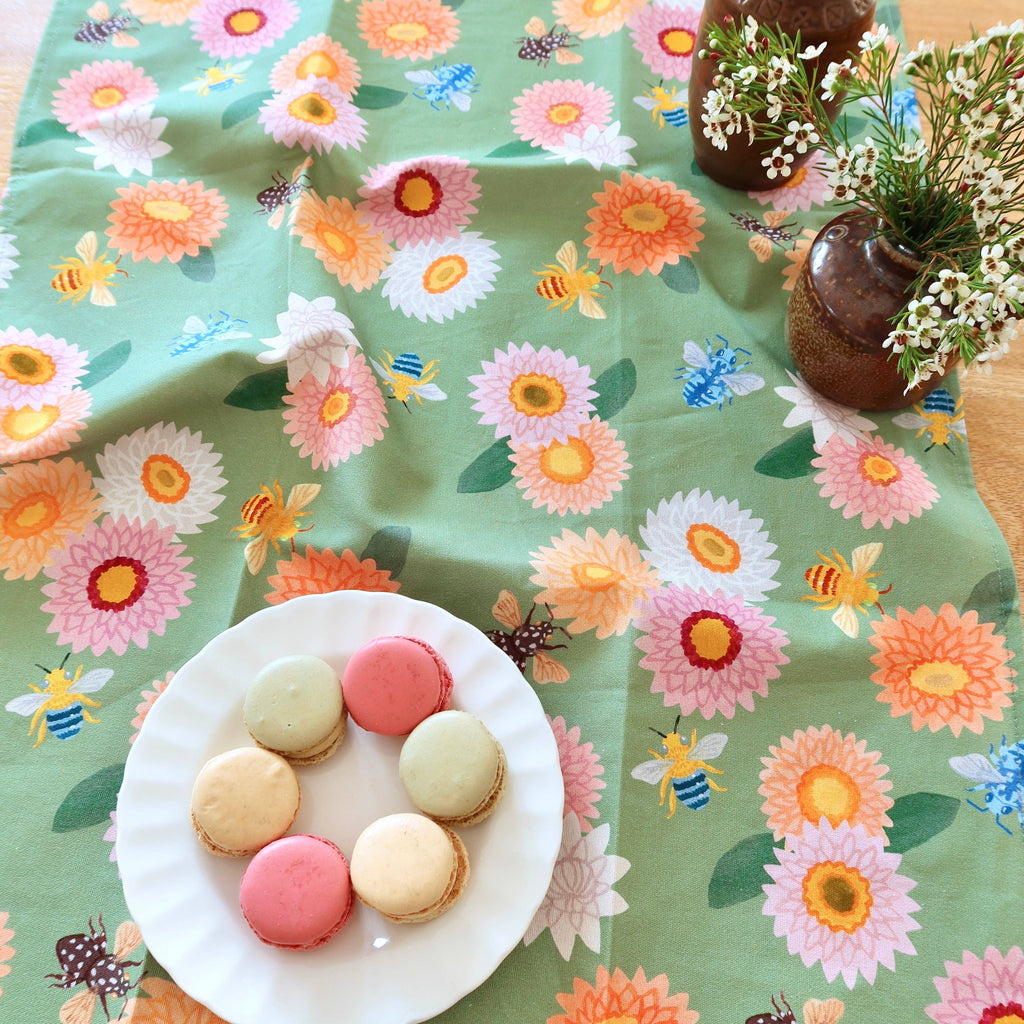 Australian Tea Towel - Strawflower & Native Bees