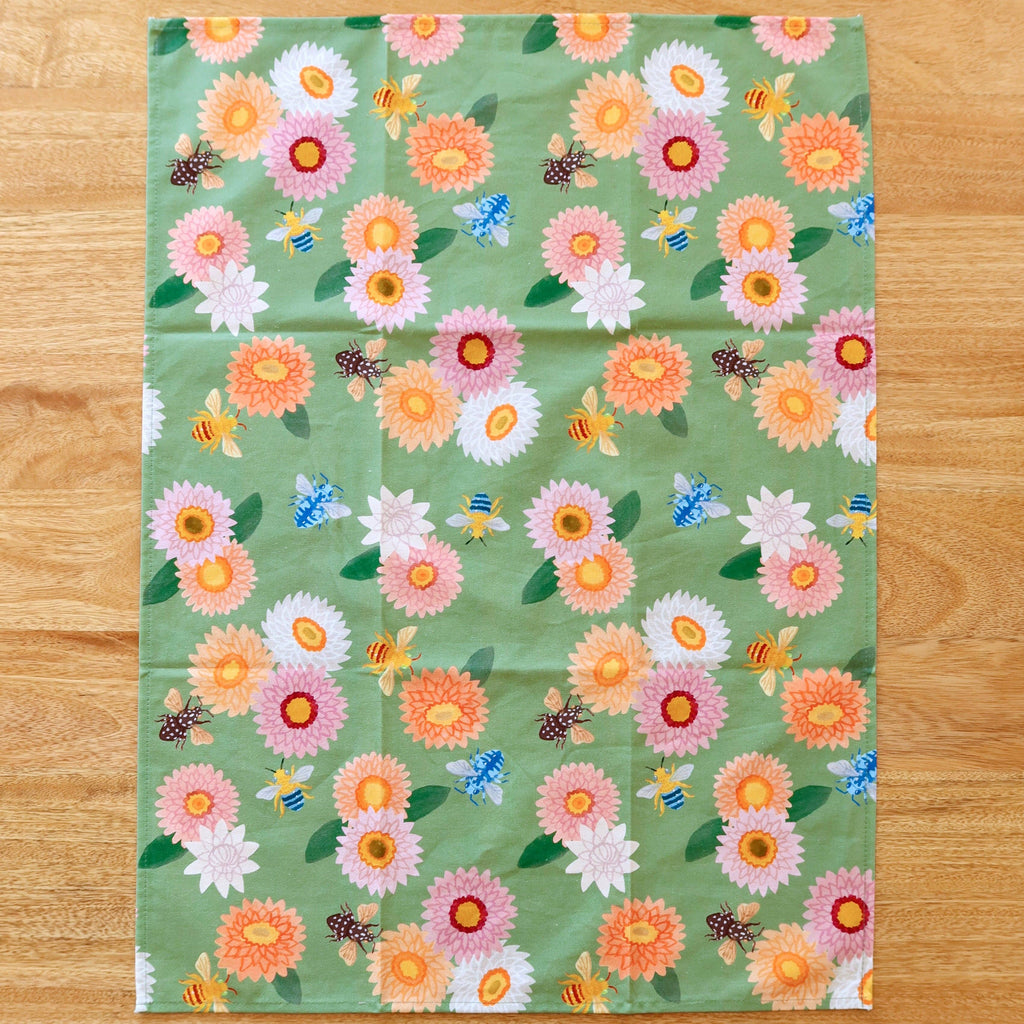 Australian Tea Towel - Strawflower & Native Bees
