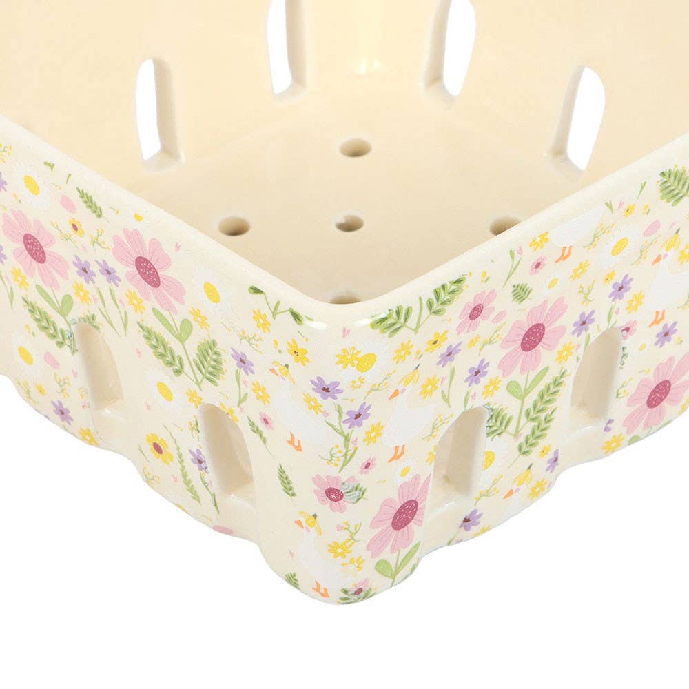 Large Daisy & Duck Print Ceramic Berry Basket